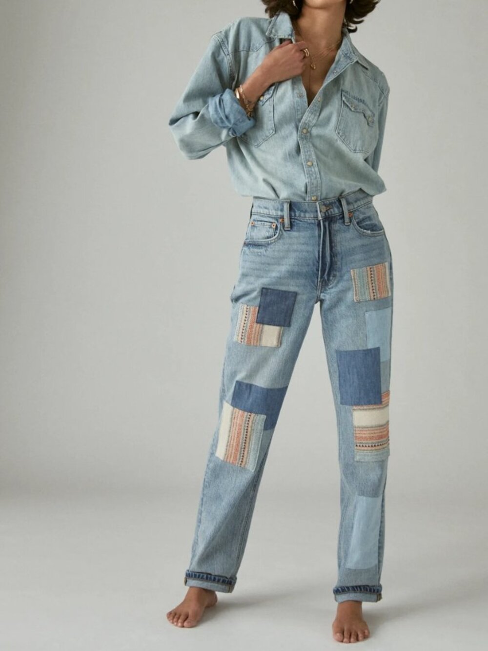 Lucky Brand Lucky Legend Light Wash Patchwork Boy Jeans Size 6/28R